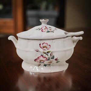 Vintage 1970's House of Webster Wild Briar Rose Soup / Gravy Compote with Ladle